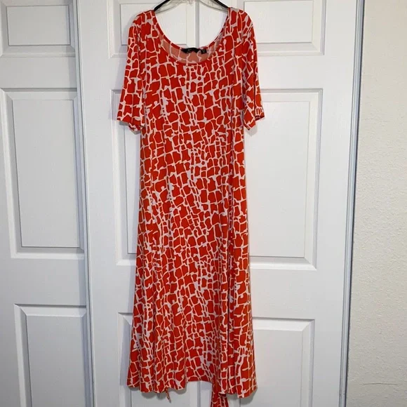 women's nina leonard print midi dress Nina Leonard Printed Jersey Knit Midi Dress - Pink